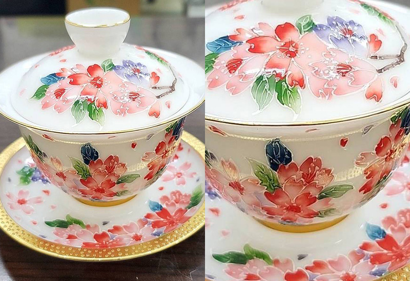 法華彩透光三件杯（櫻花）